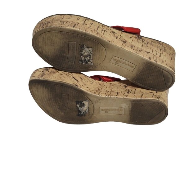 Montego Bay Club Thong Platform Sandal Cork Wedge Heels Women Size 7.5 Red - Picture 6 of 8